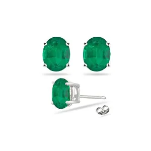1.20-1.60 Cts of 7x5 mm AA Oval Natural Emerald Stud Earrings in Platinum