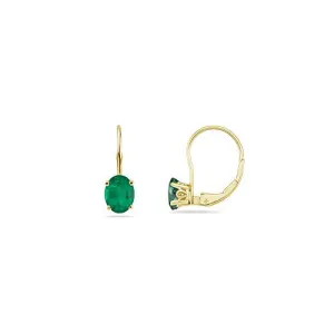 1.20-1.60 Cts of 7x5 mm AA Oval Natural Emerald Stud Earrings with Scroll Lever Backs in 14K Yellow Gold
