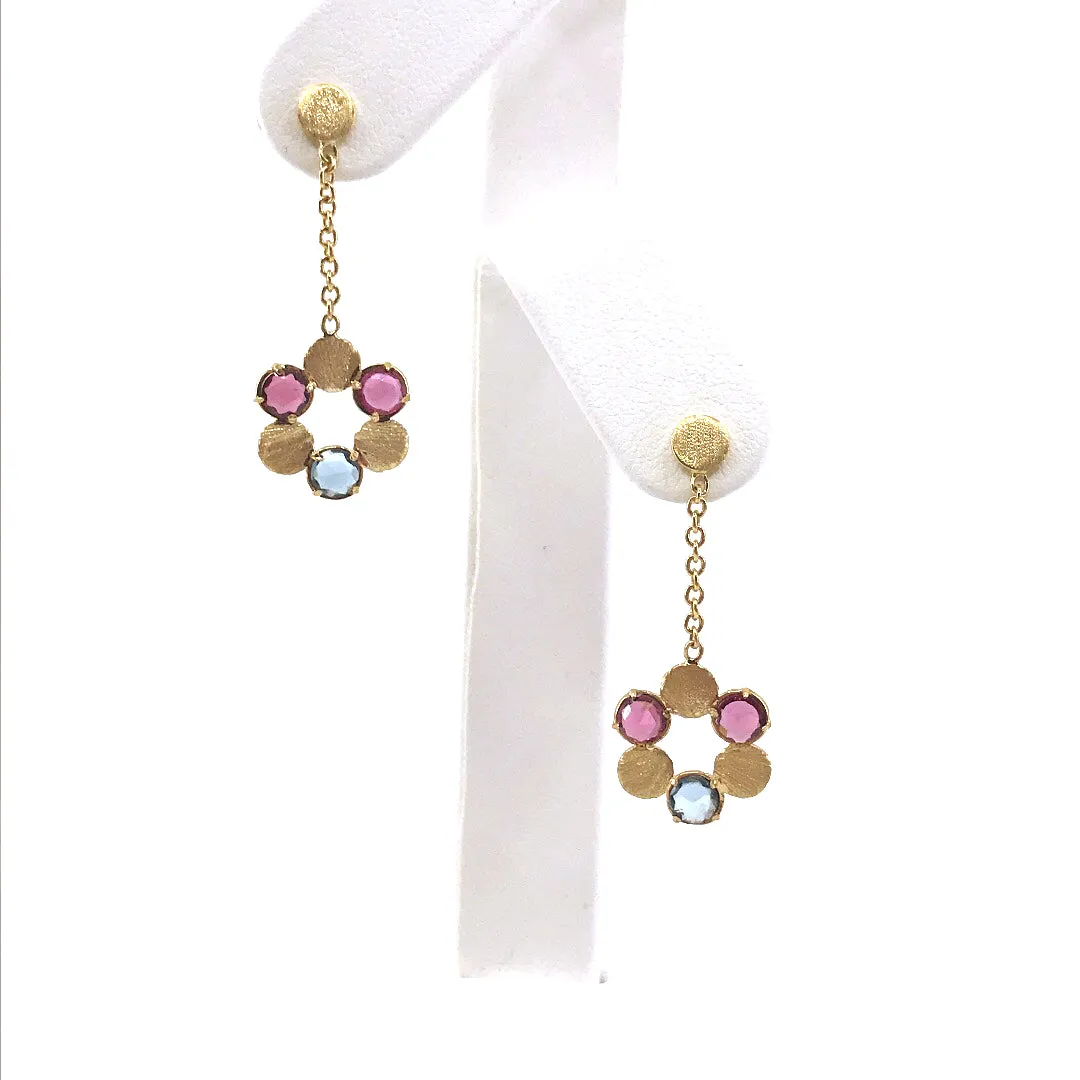 14k Gold Multi Color Flower Earrings