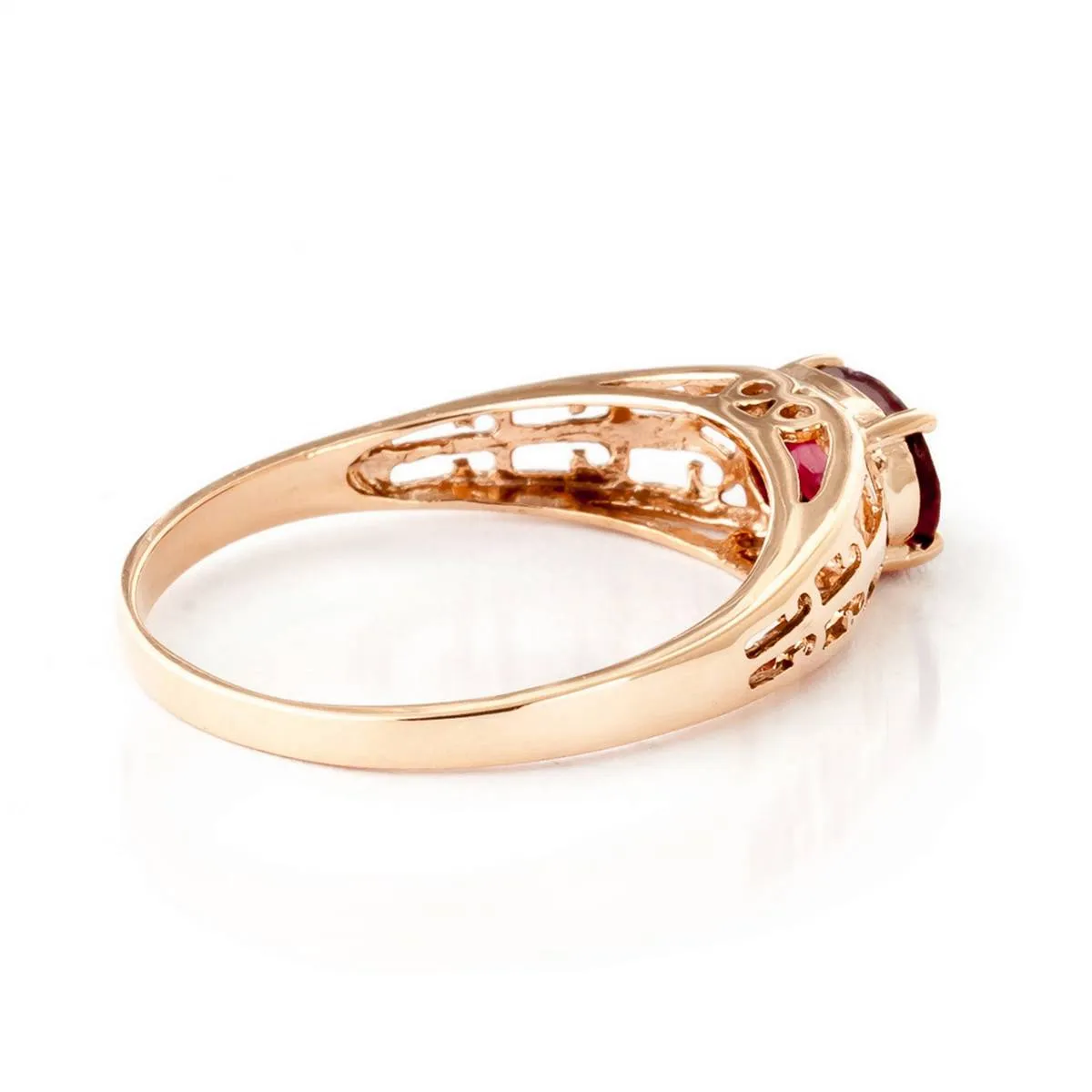 14K Solid Rose Gold Filigree Ring w/ Natural Ruby