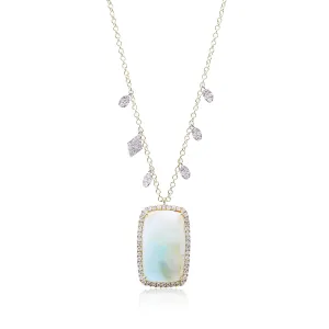 14K YELLOW GOLD DIAMOND FRAMED CUSHION OPAL PENDANT NECKLACE WITH DIAMOND ACCENTS