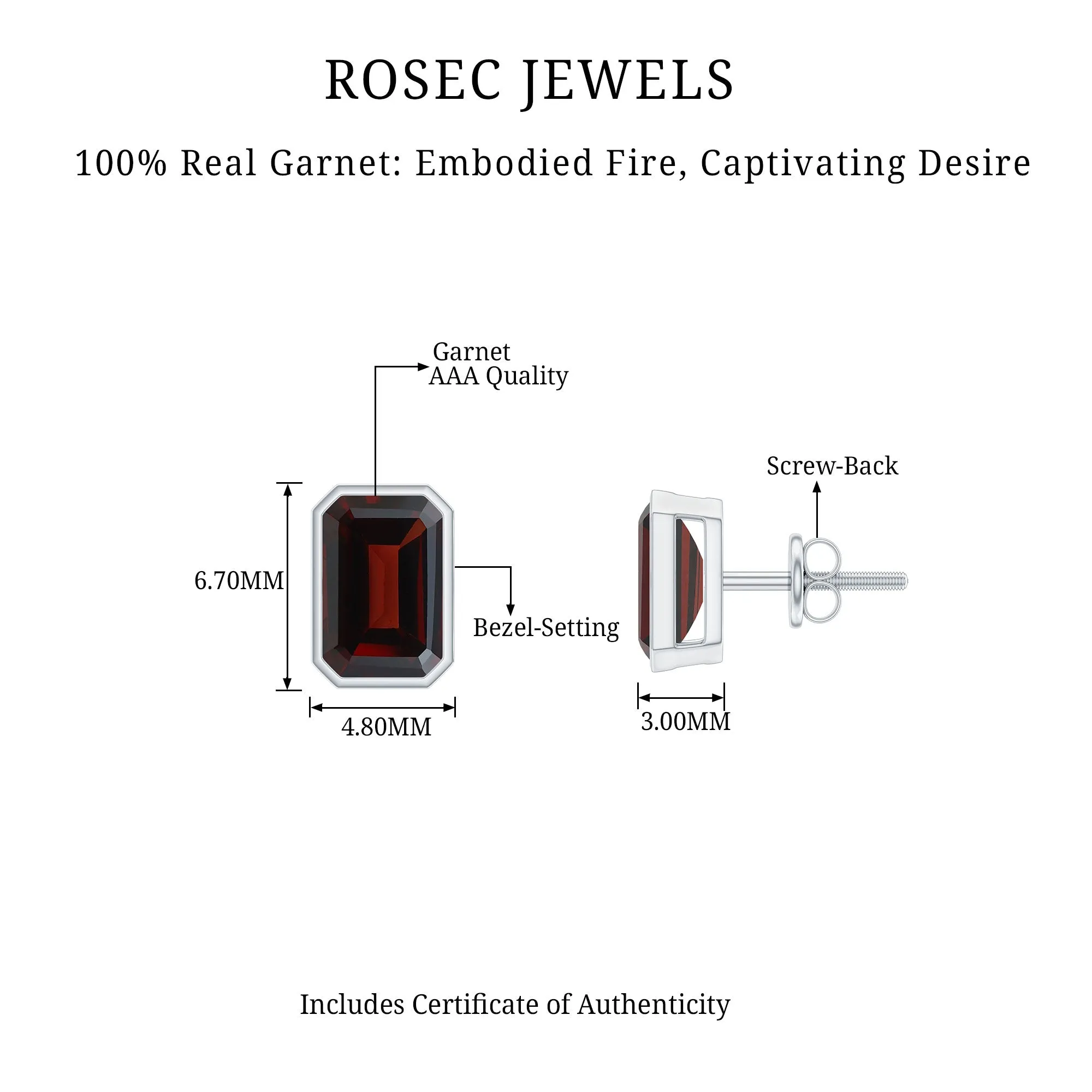 1.50 CT Octagon Cut Garnet Solitaire Stud Earrings in Bezel Setting
