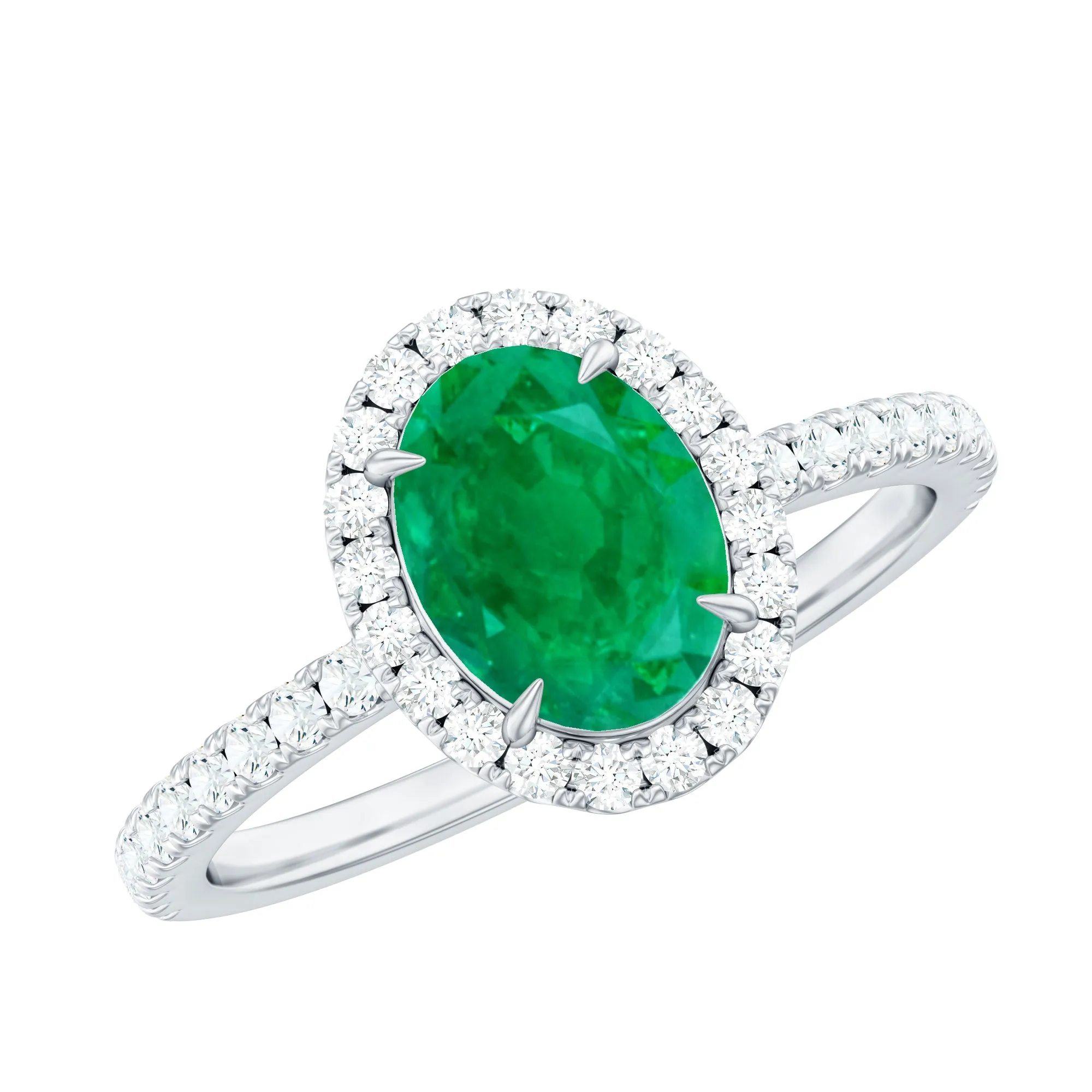 1.75 CT Oval shape Emerald Cocktail Engagement Ring with Diamond Accent