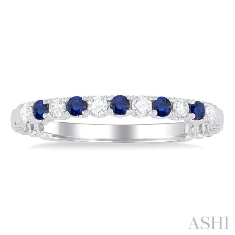1.75 MM Sapphire and 1/6 ctw Round Cut Diamond Precious Wedding Band in 14K White Gold