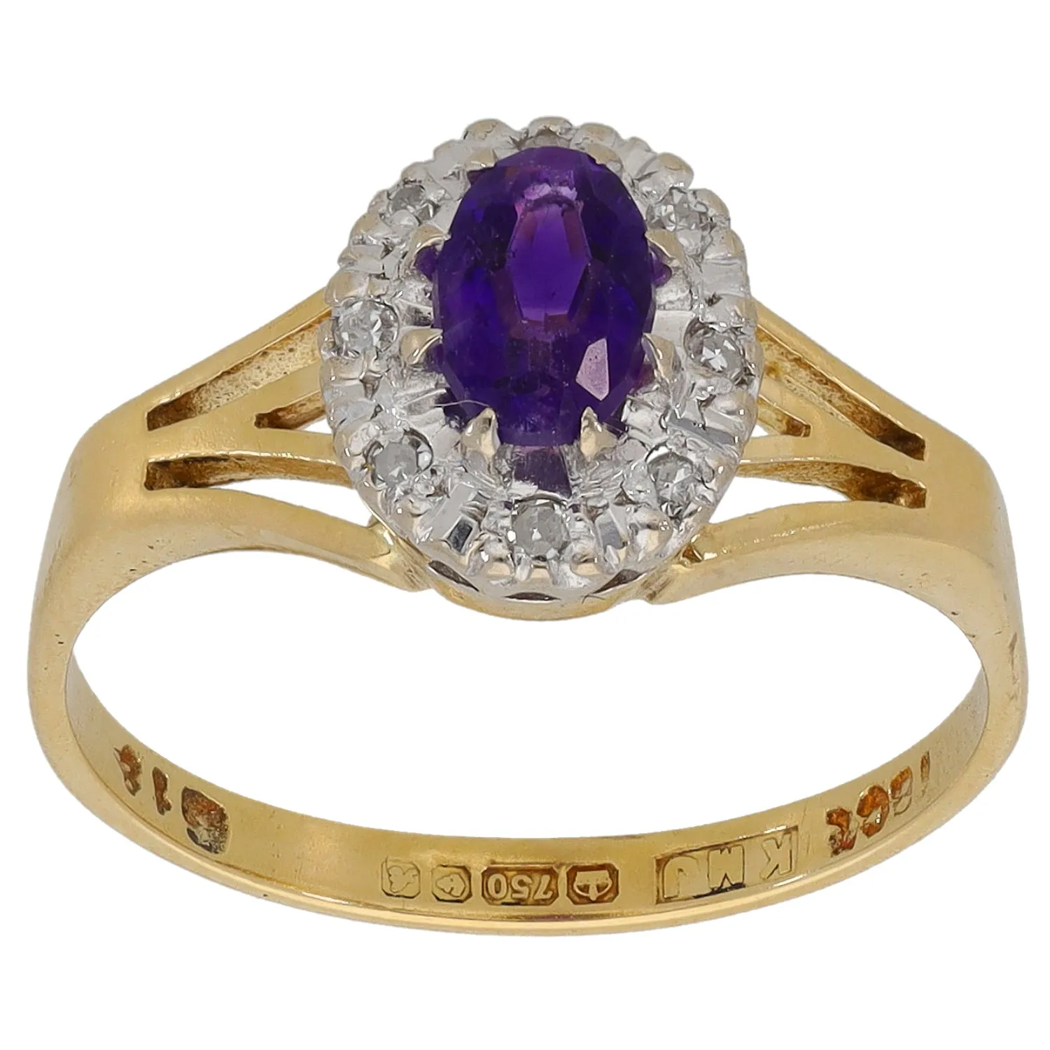 18ct Gold 0.04ct Diamond & Amethyst Dress/Cocktail Ring Size N