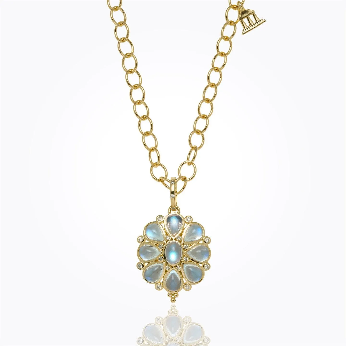 18K Blossom Pendant with Royal Blue Moonstone and diamond