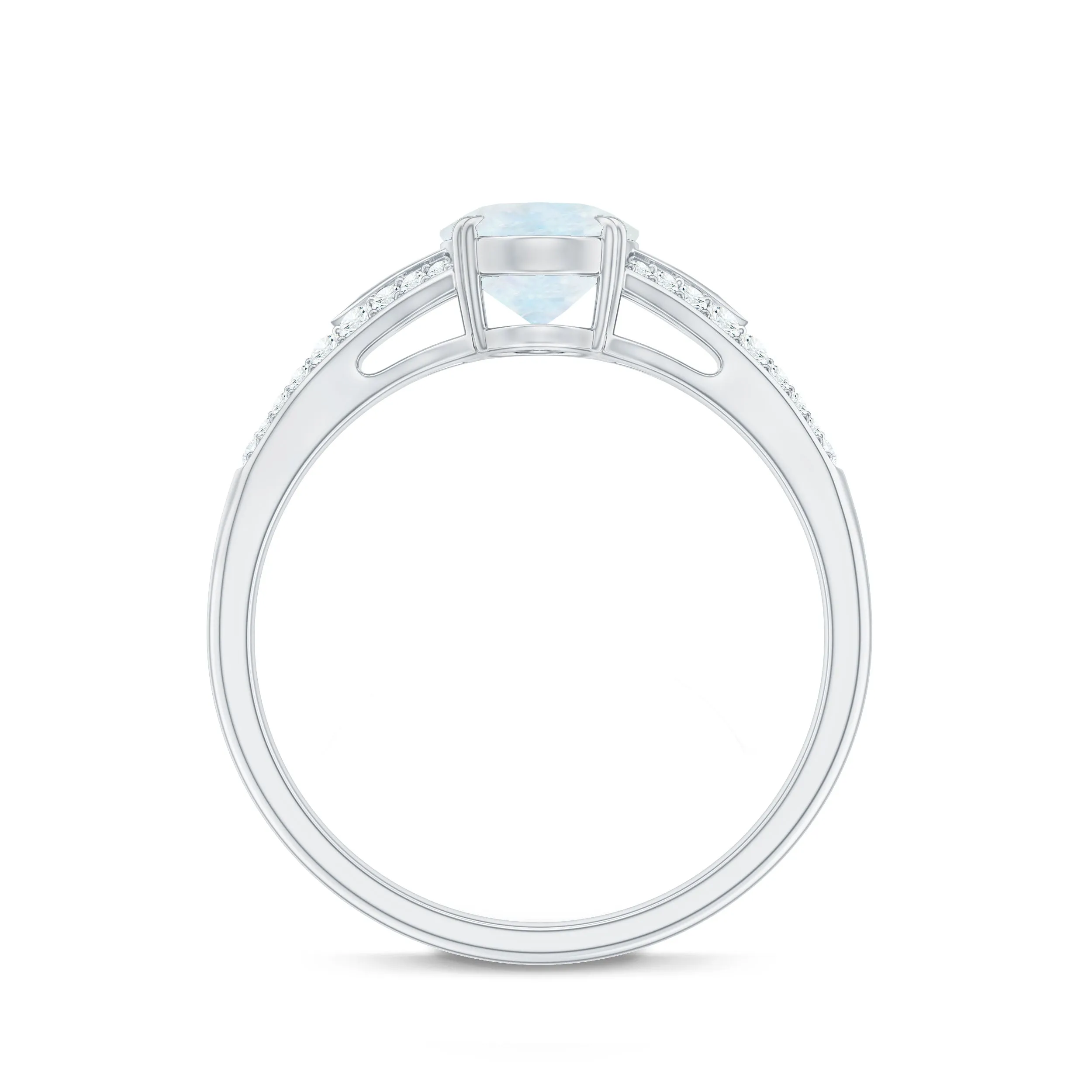 3/4 CT Oval Cut Moonstone Solitaire Engagement Ring with Diamond Accent