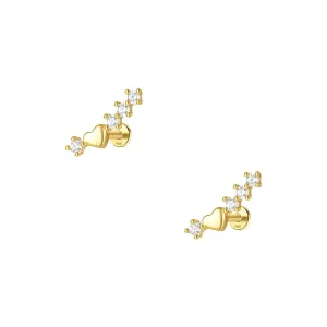 925 Silver Heart CZ Diamond Line Flat Back Earrings
