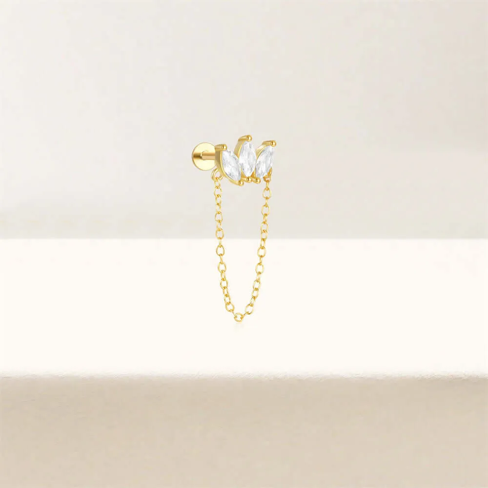 925 Silver Three Rhombus Tassel CZ Diamond Flat Back Earrings