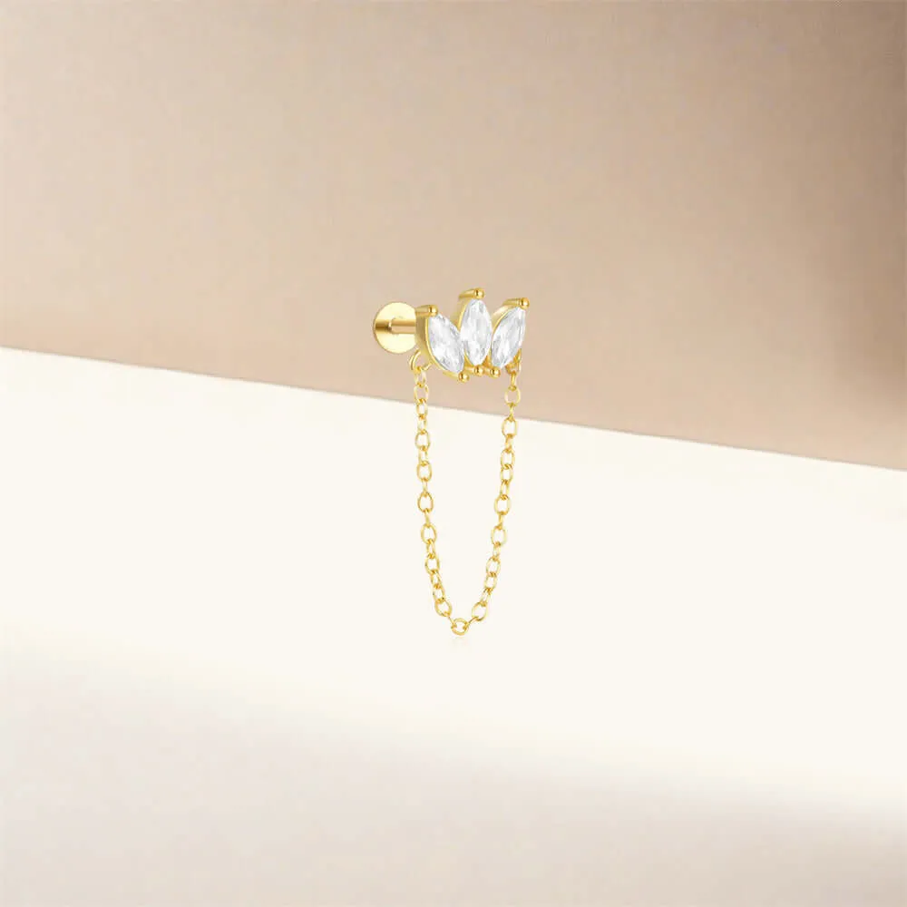 925 Silver Three Rhombus Tassel CZ Diamond Flat Back Earrings