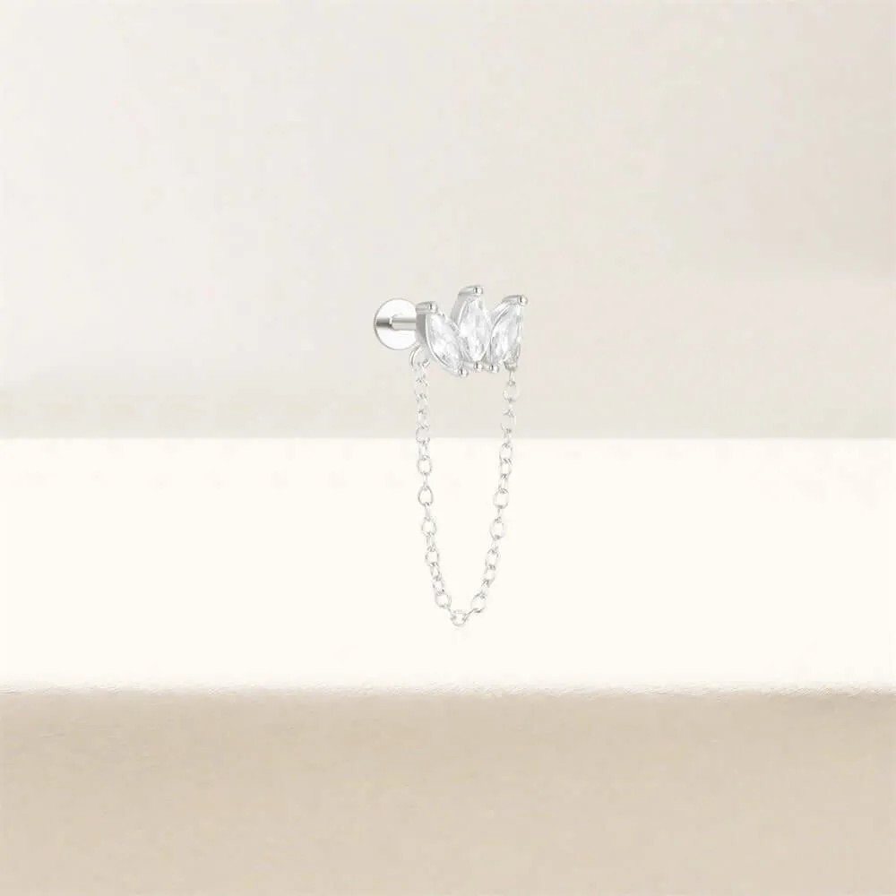 925 Silver Three Rhombus Tassel CZ Diamond Flat Back Earrings