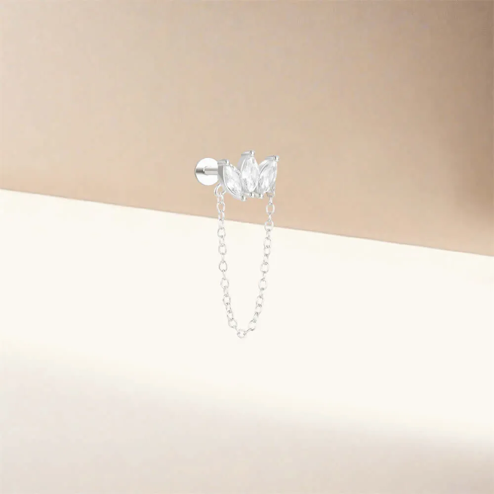 925 Silver Three Rhombus Tassel CZ Diamond Flat Back Earrings