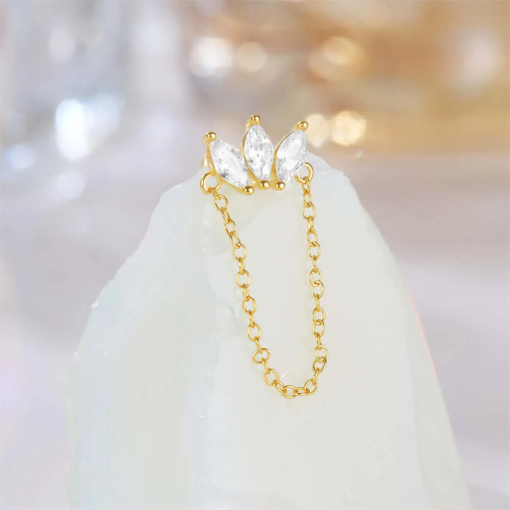 925 Silver Three Rhombus Tassel CZ Diamond Flat Back Earrings