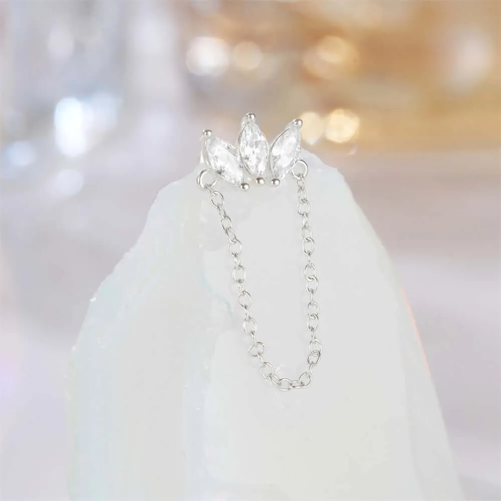 925 Silver Three Rhombus Tassel CZ Diamond Flat Back Earrings