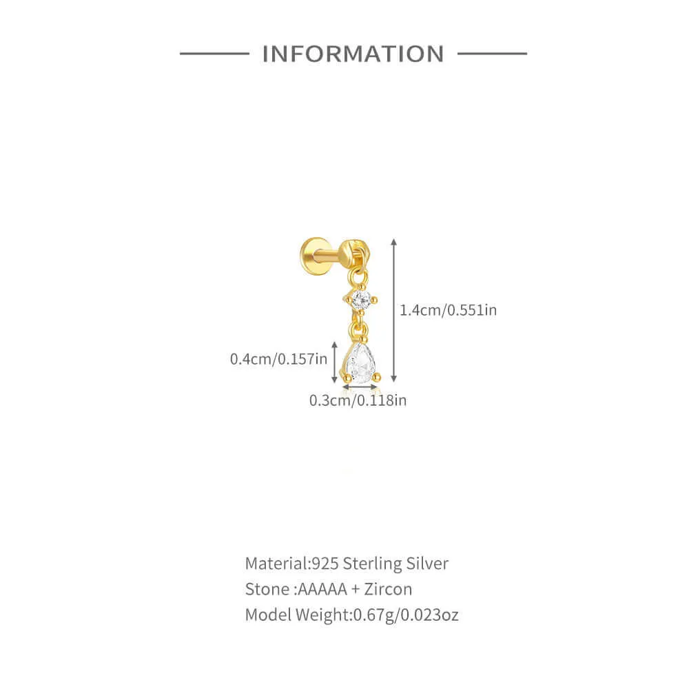 925 Silver Three-section Pendant CZ Diamond Flat Earrings