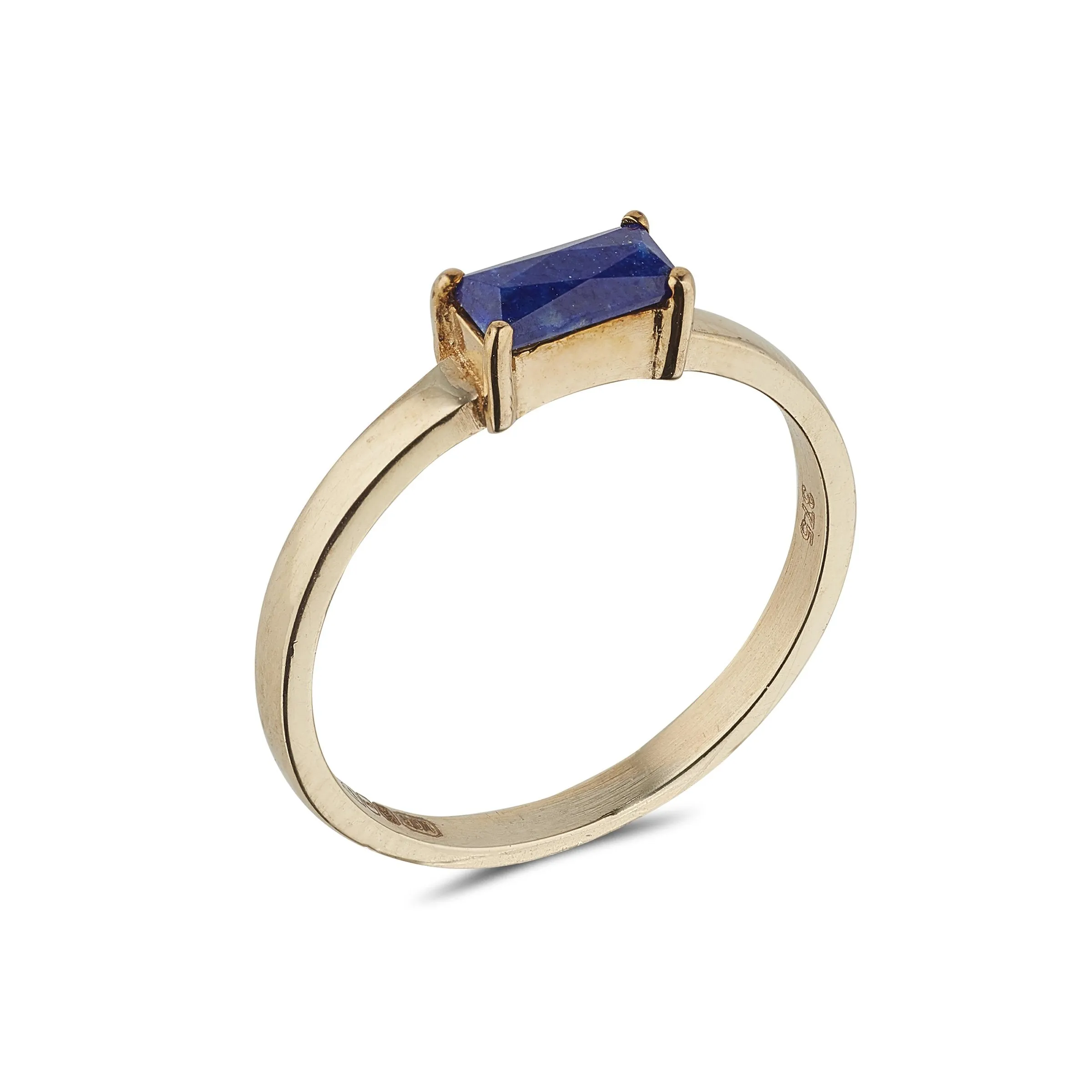 9kt Gold Baguette Cut Lapis Lazuli Ring