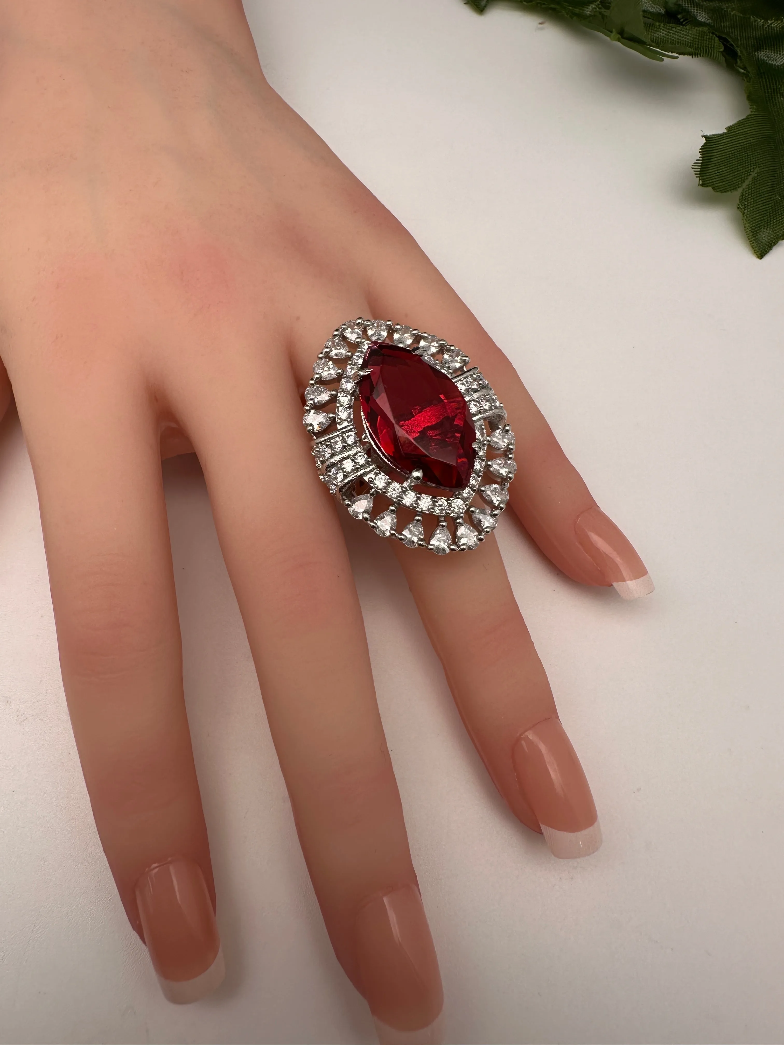 AD Silver Adjustable Color Stone Cocktail Ring