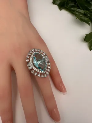 AD Silver Adjustable Color Stone Cocktail Ring