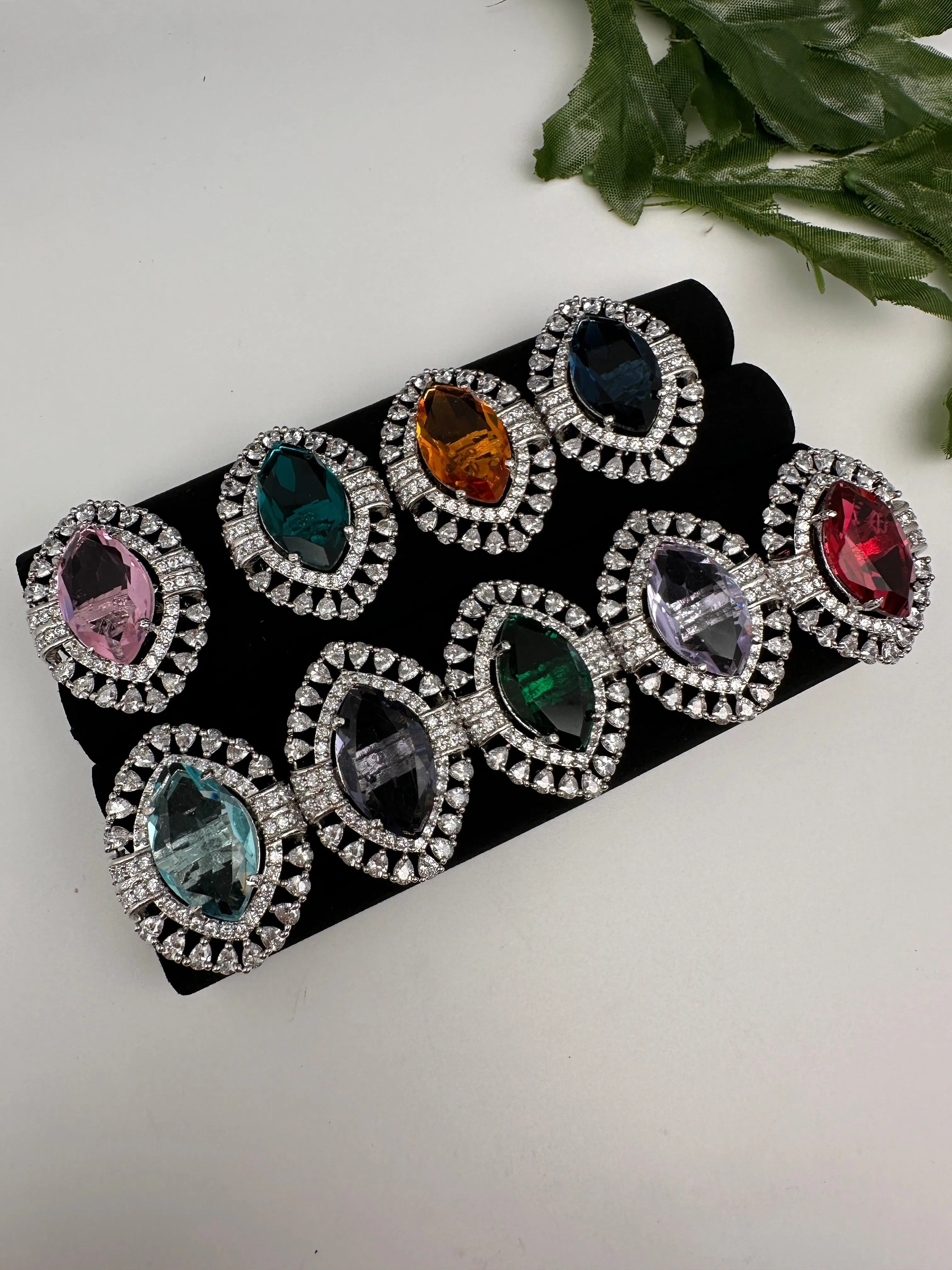 AD Silver Adjustable Color Stone Cocktail Ring