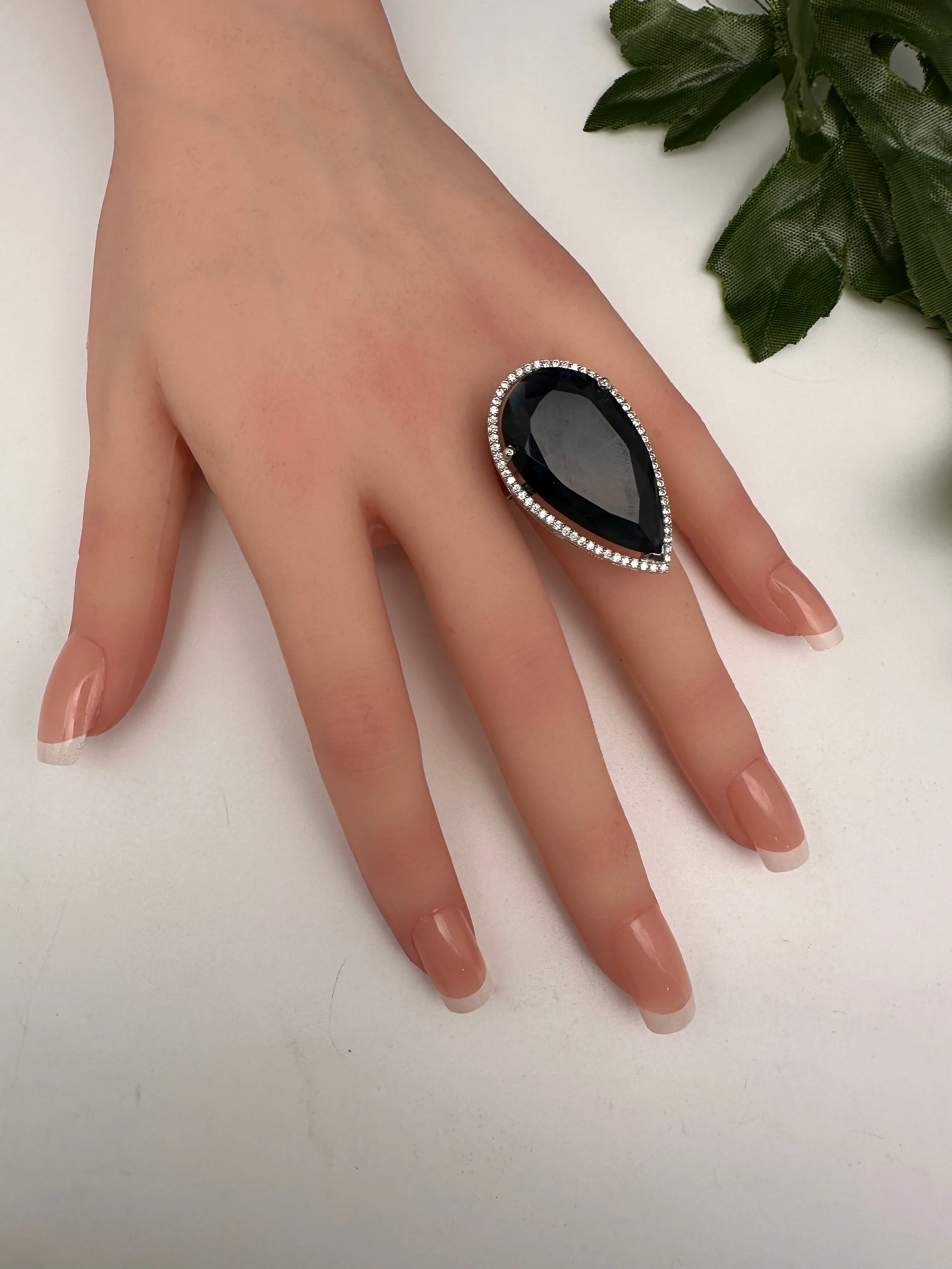 AD Silver Finish Adjustable Color Stone Cocktail Ring