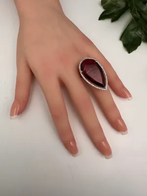 AD Silver Finish Adjustable Color Stone Cocktail Ring