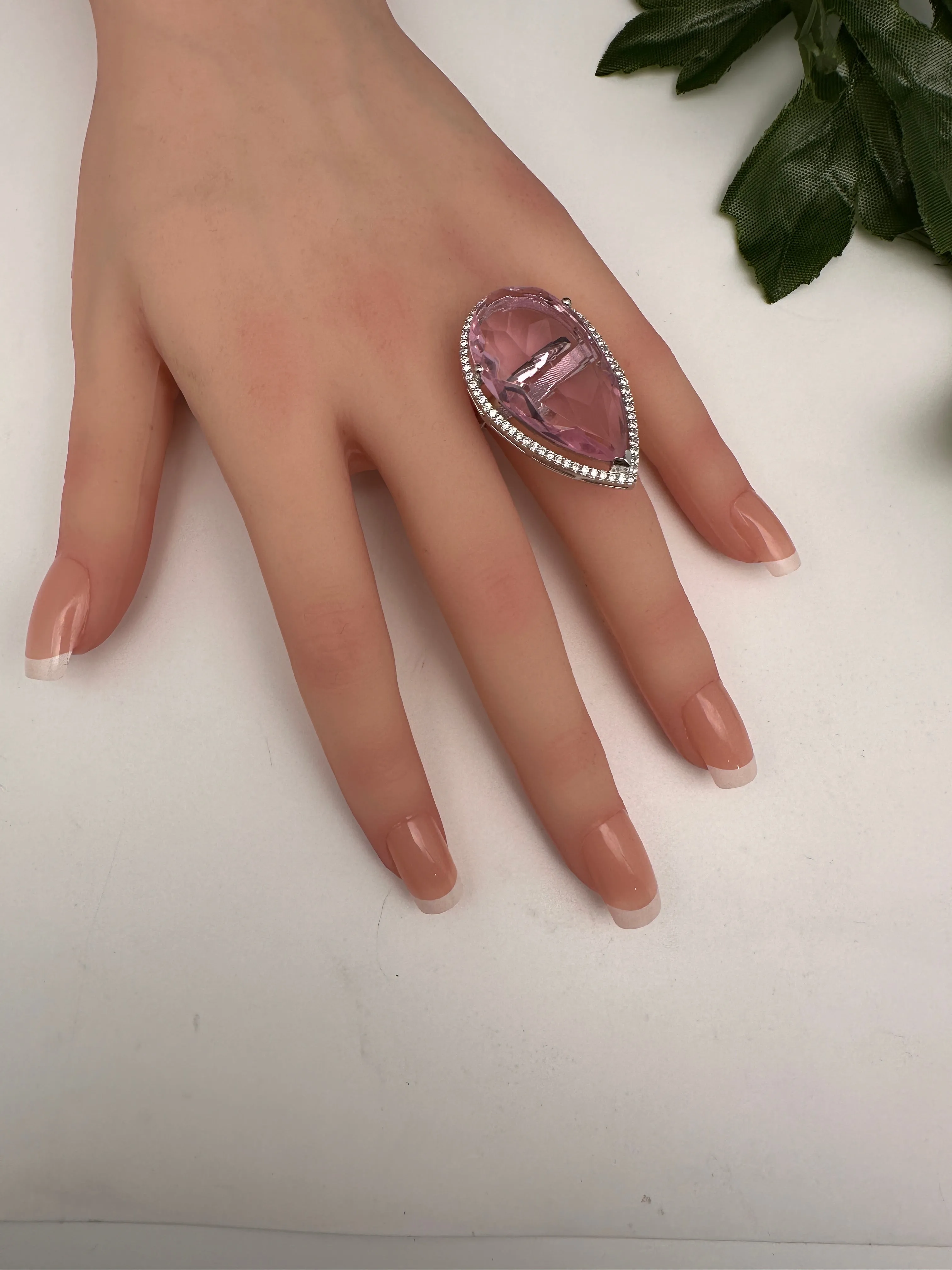 AD Silver Finish Adjustable Color Stone Cocktail Ring
