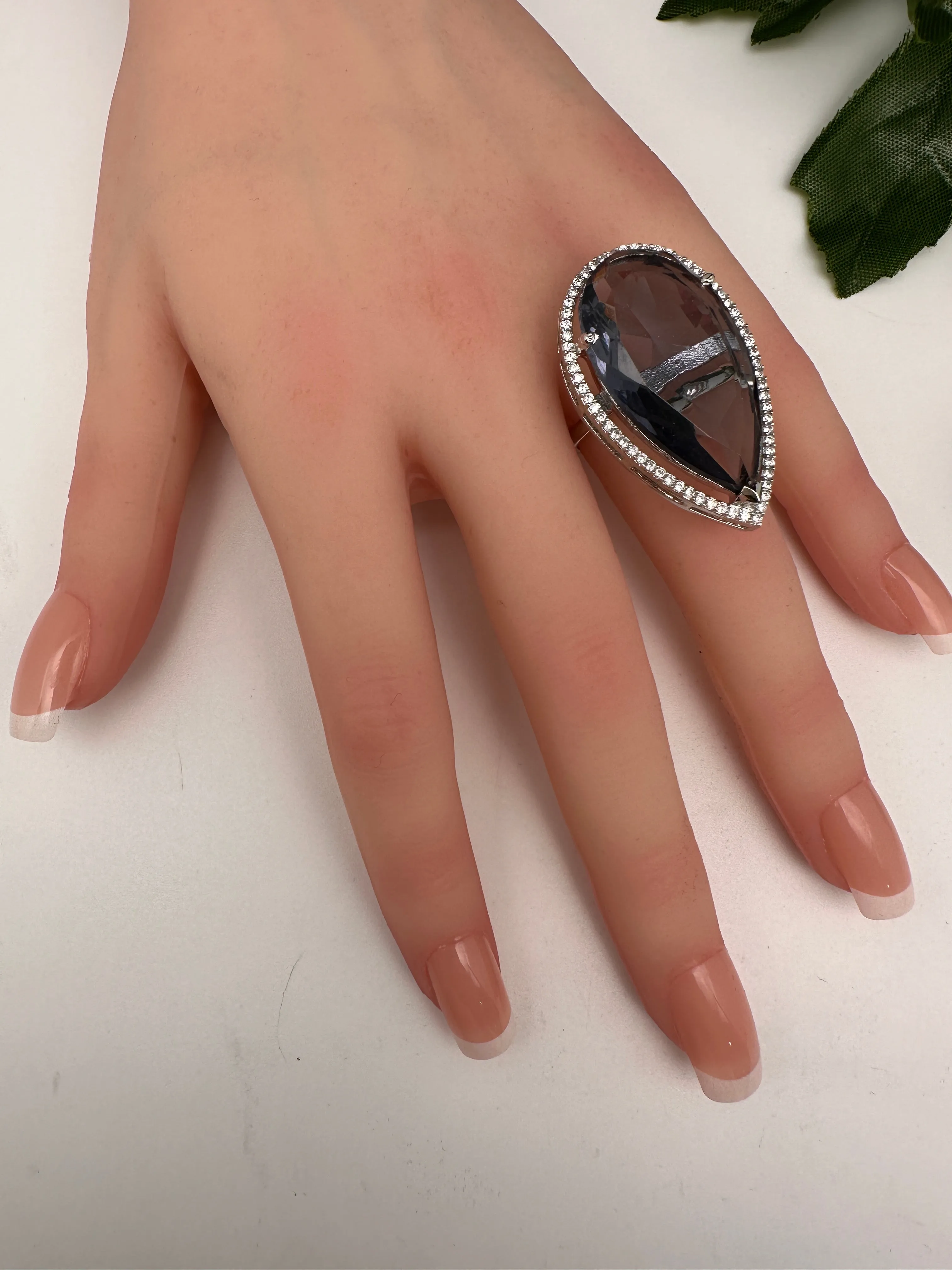 AD Silver Finish Adjustable Color Stone Cocktail Ring