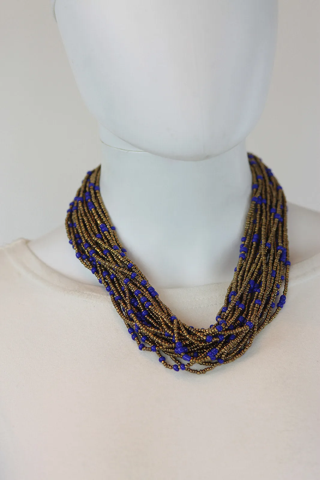 African Maasai Beaded Necklace-Gold/Royal Blue