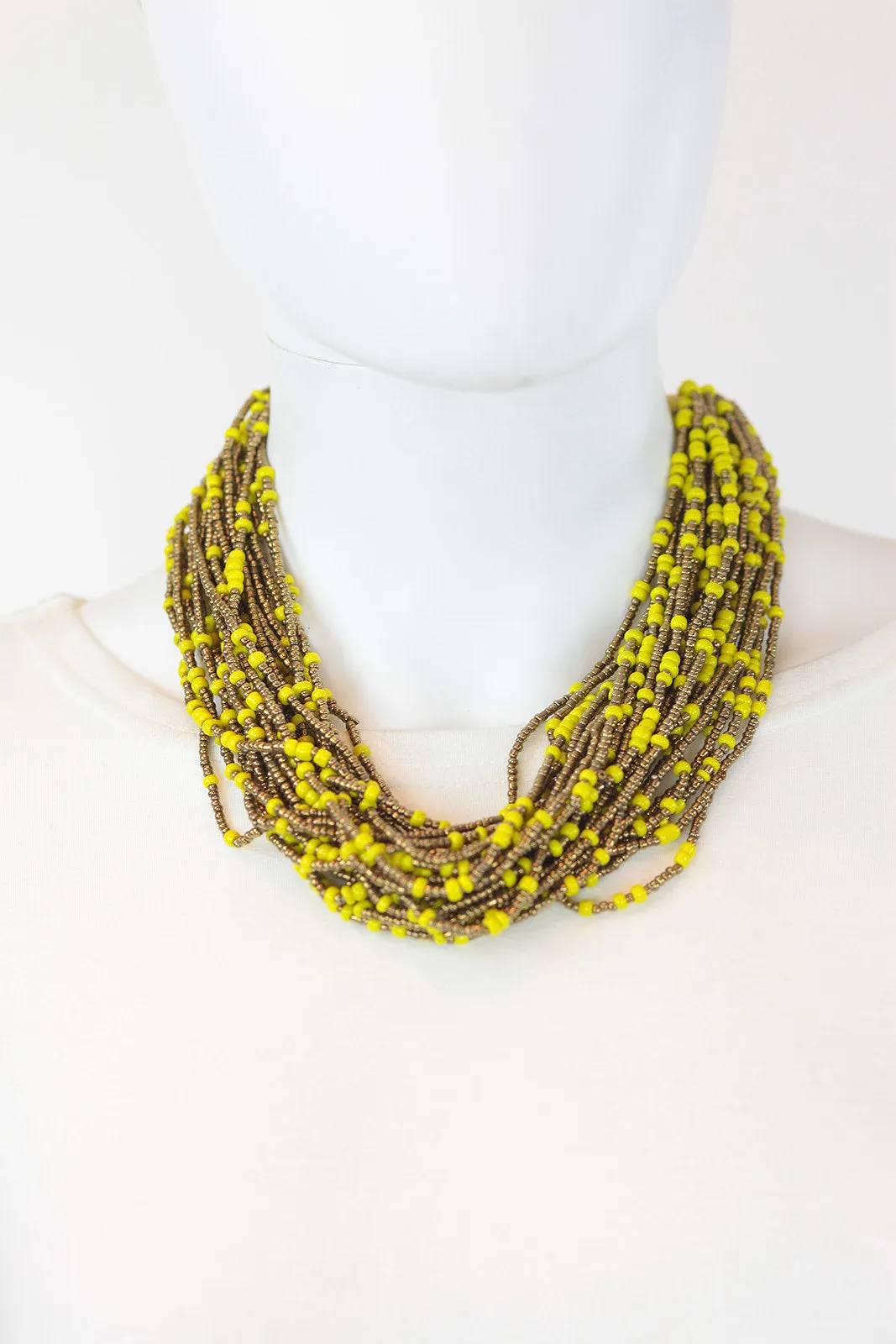 African Maasai Beaded Necklace-Yellow/Gold