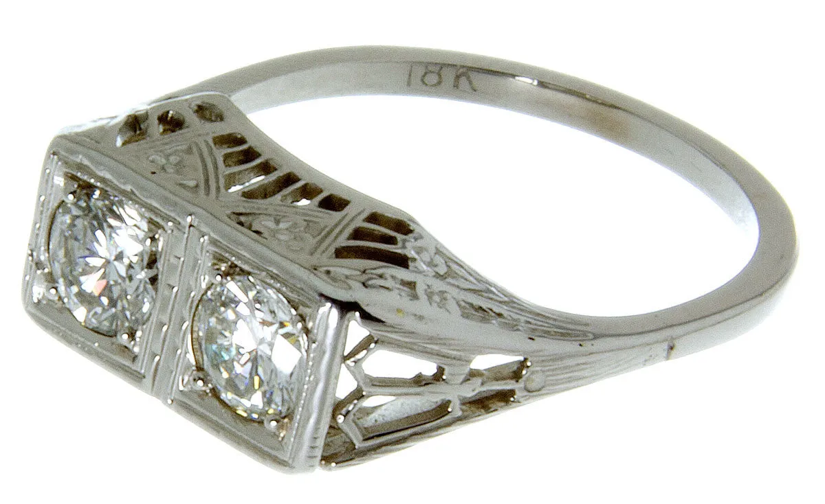 Antique Filigree 2 Stone Diamond Ring