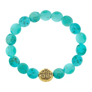 Antiqued Money Seal Large Disk on a Large Turquoise Disk Bracelet