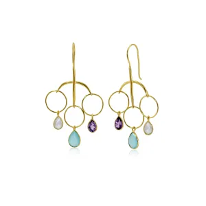 Banyan Rainbow Moonstone, Aqua Chalcedony and Amethyst Statement Drop Earrings