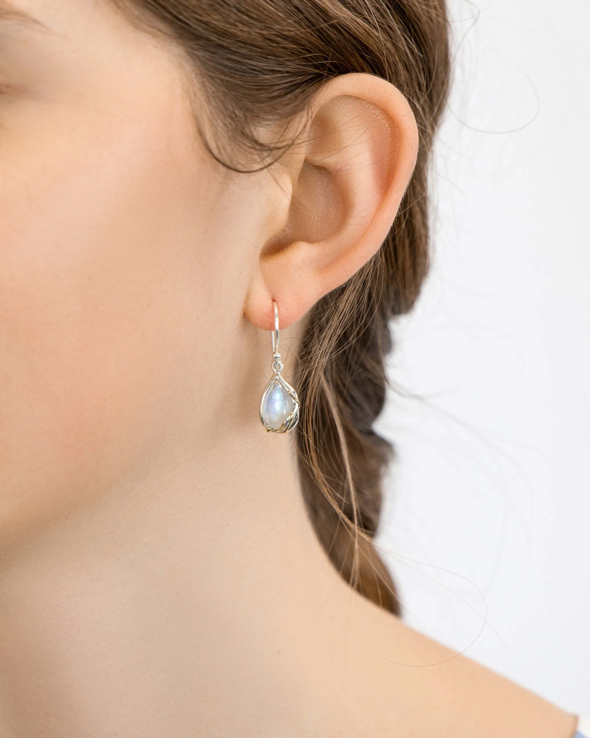 Banyan Rainbow Moonstone Droplet Earrings with Gold Fill Detailing