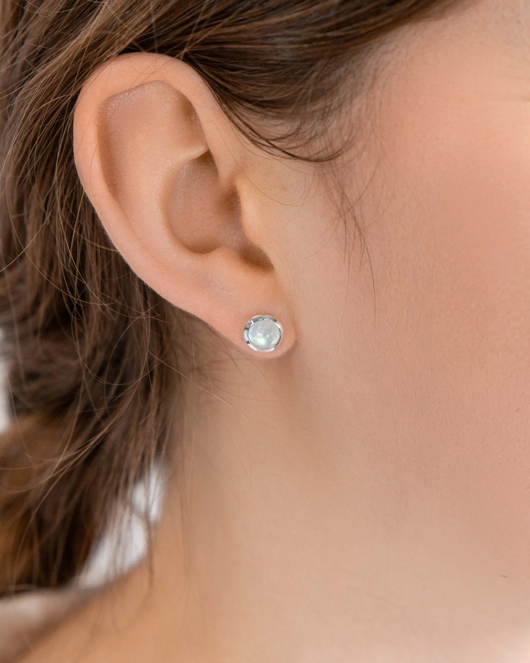 Banyan Round Moonstone Stud Earrings