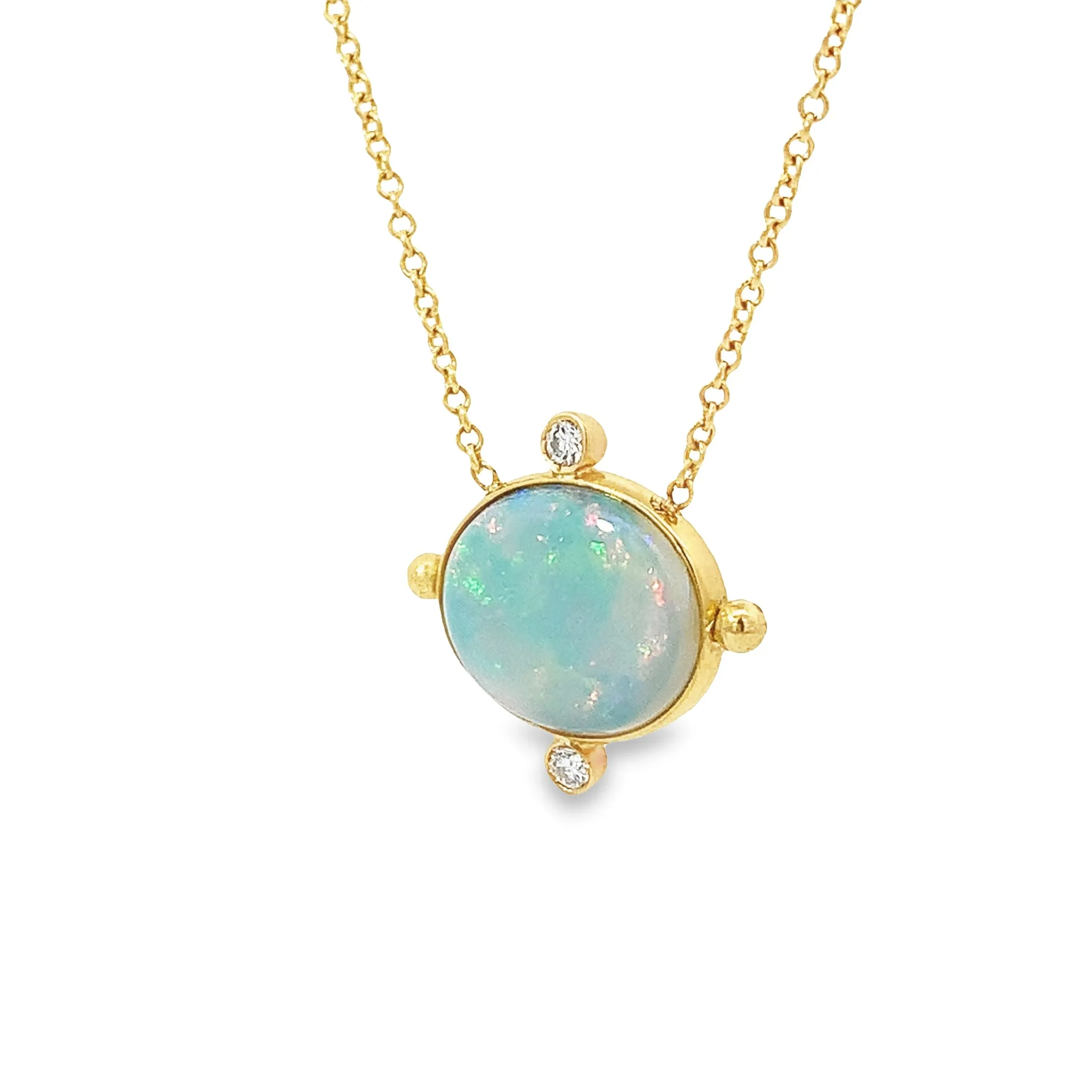 Bezel Opal and Diamond Necklace