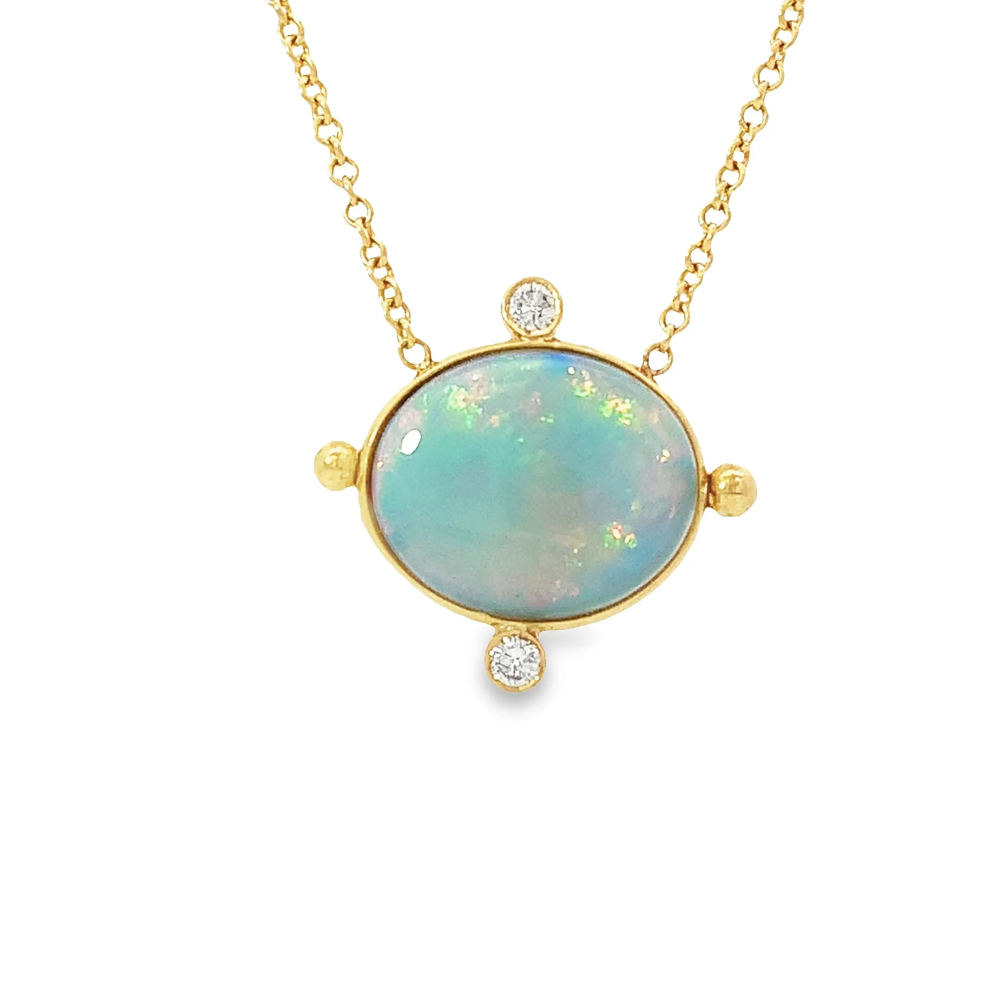 Bezel Opal and Diamond Necklace