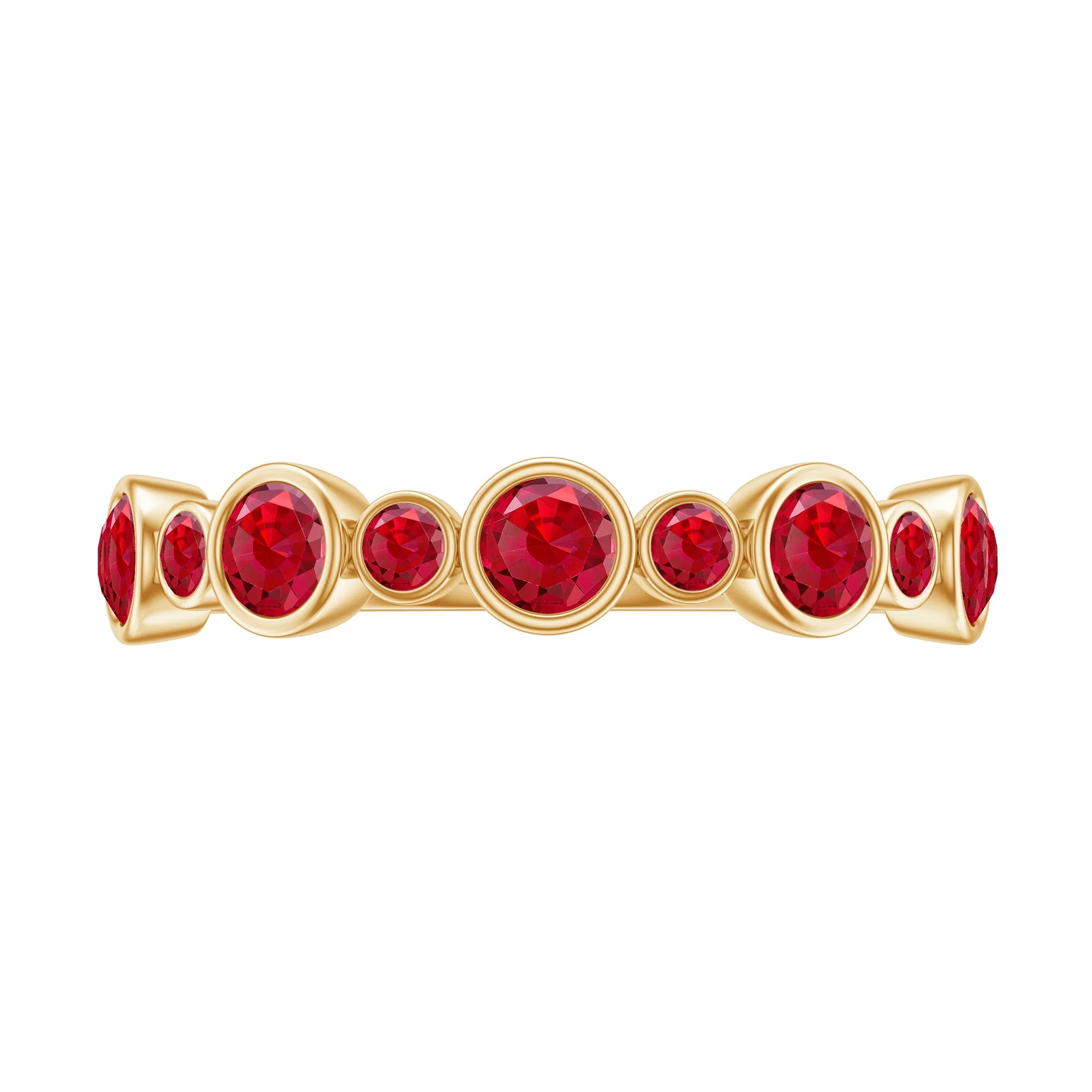 Bezel Set Round Created Ruby Unique Half Eternity Ring