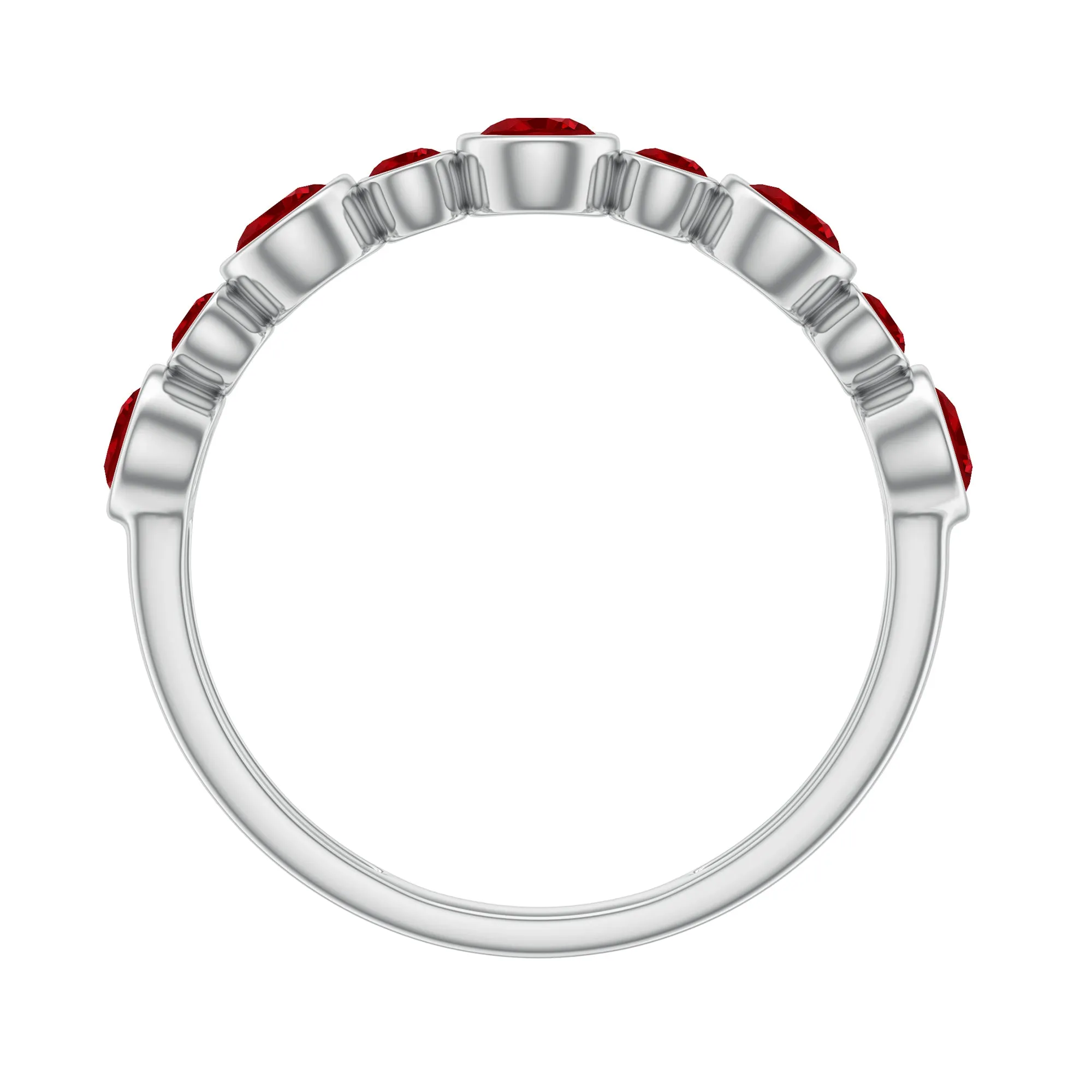 Bezel Set Round Created Ruby Unique Half Eternity Ring