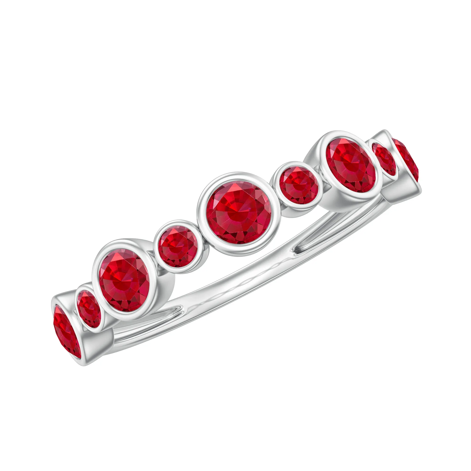 Bezel Set Round Created Ruby Unique Half Eternity Ring