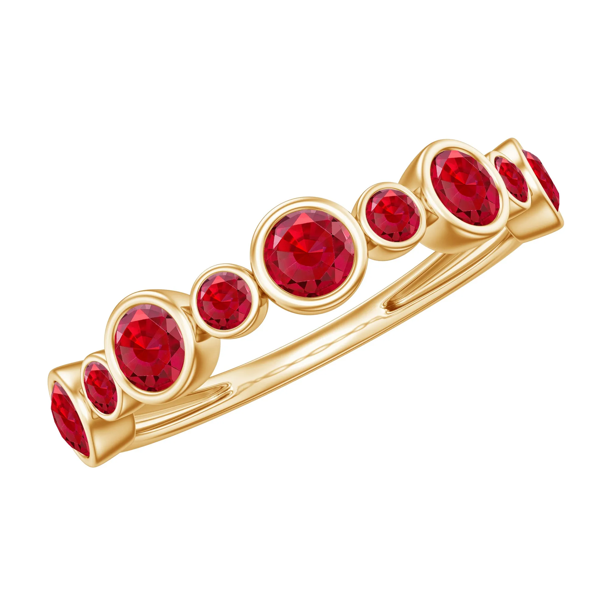 Bezel Set Round Created Ruby Unique Half Eternity Ring