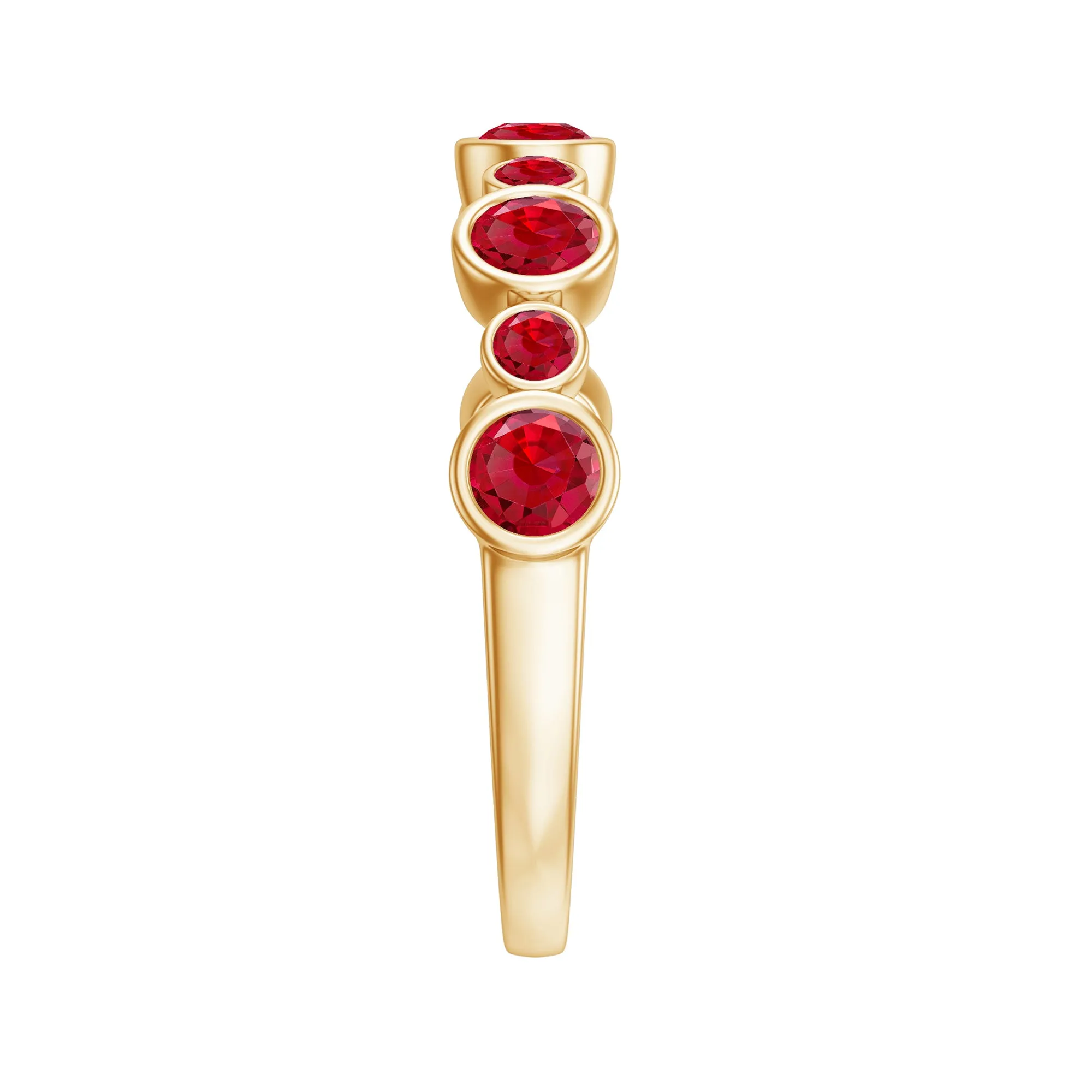 Bezel Set Round Created Ruby Unique Half Eternity Ring