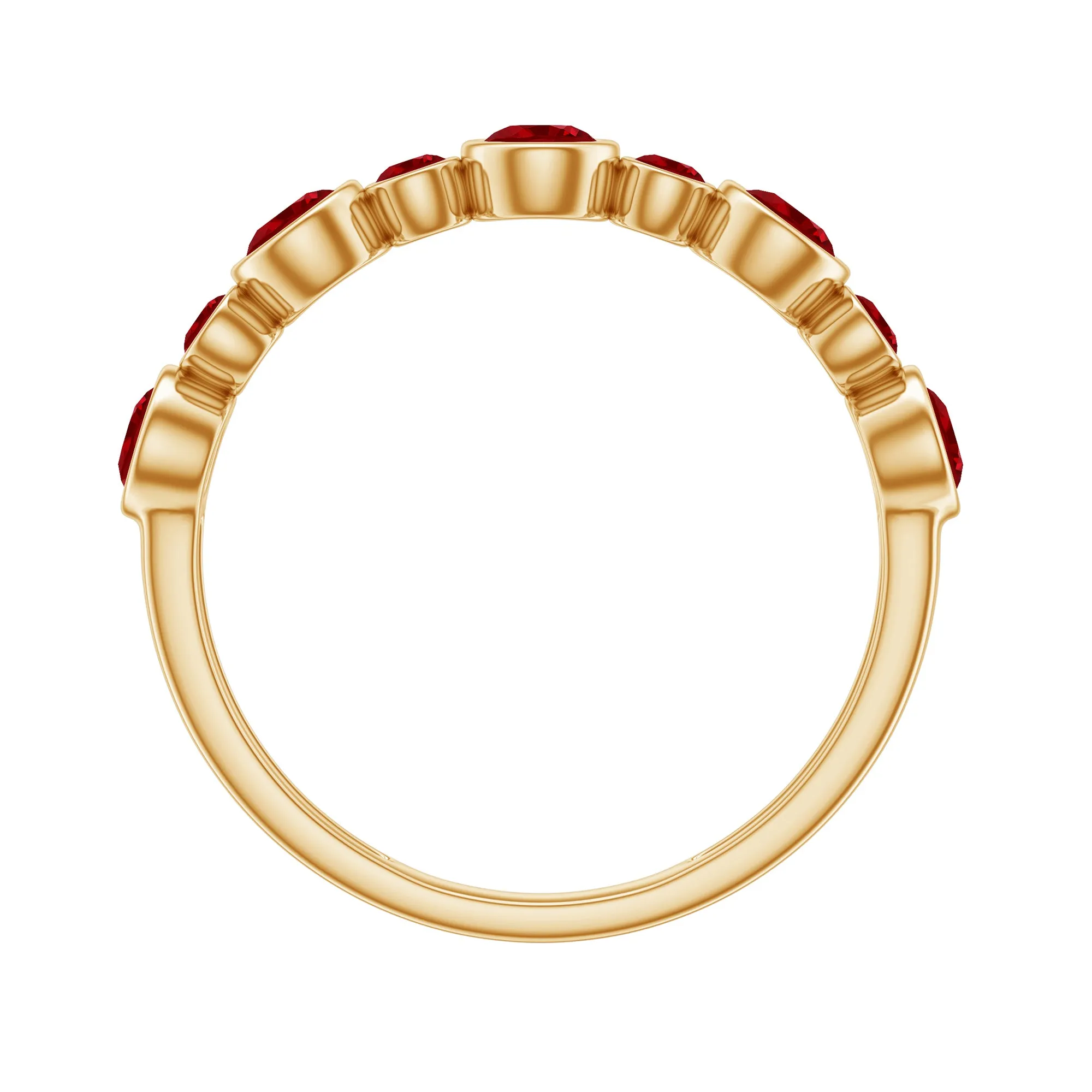 Bezel Set Round Created Ruby Unique Half Eternity Ring