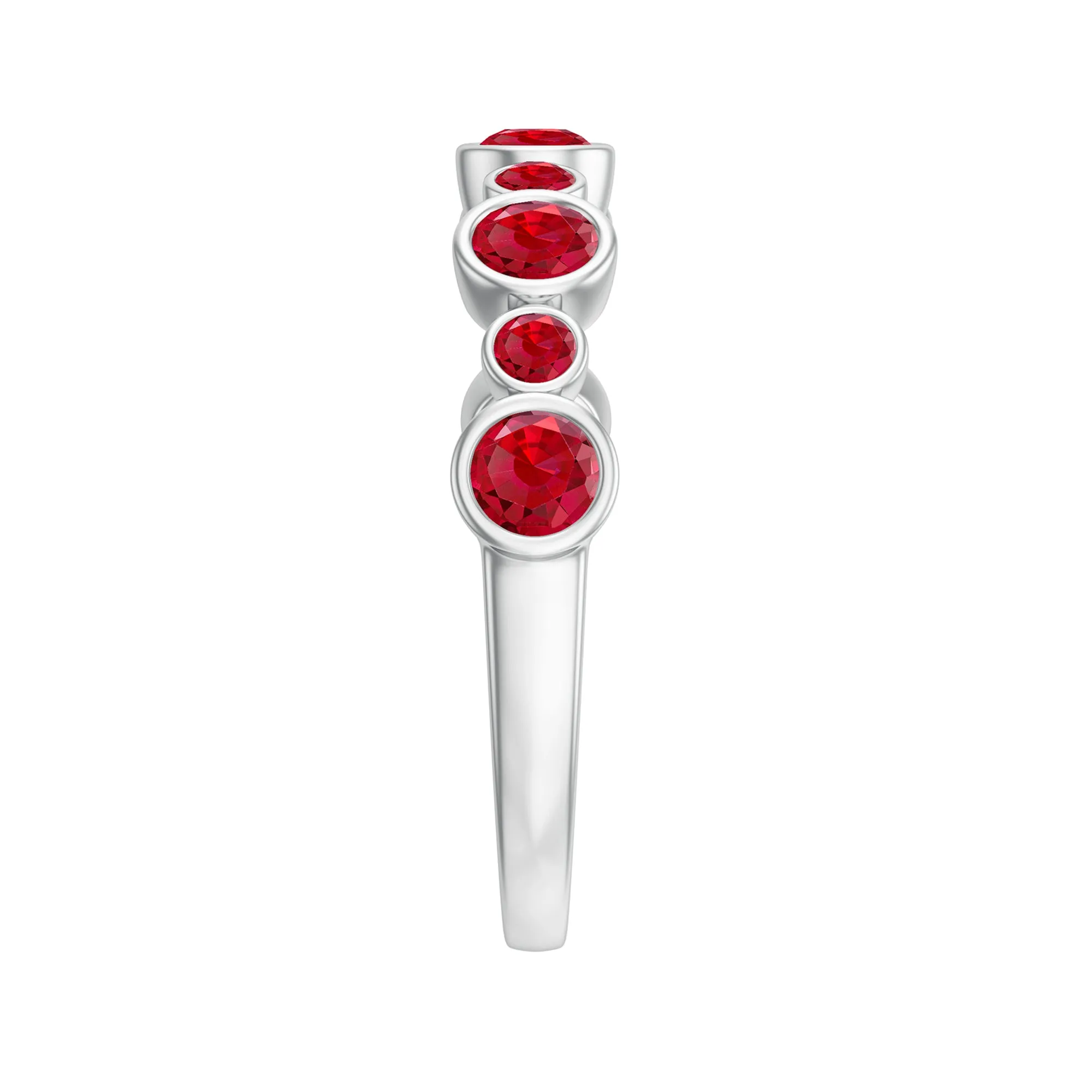 Bezel Set Round Created Ruby Unique Half Eternity Ring