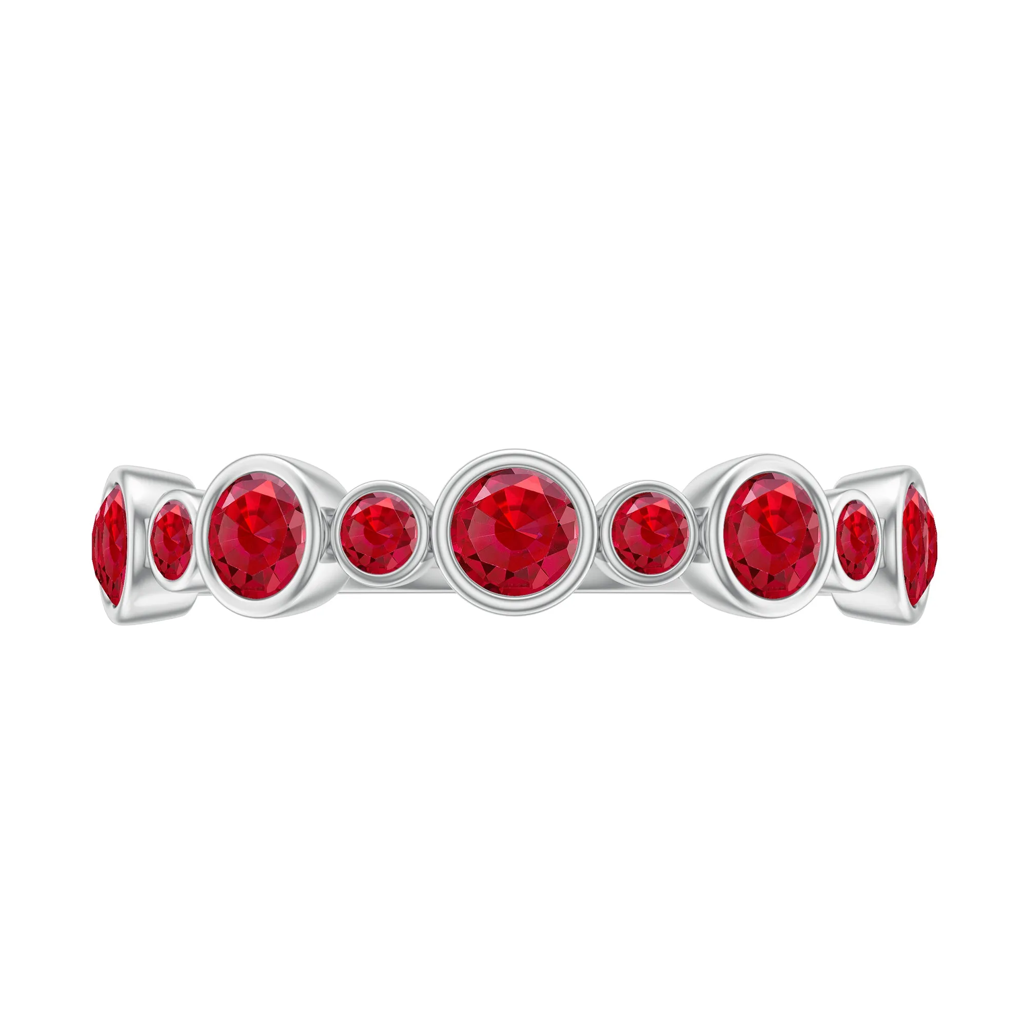 Bezel Set Round Created Ruby Unique Half Eternity Ring