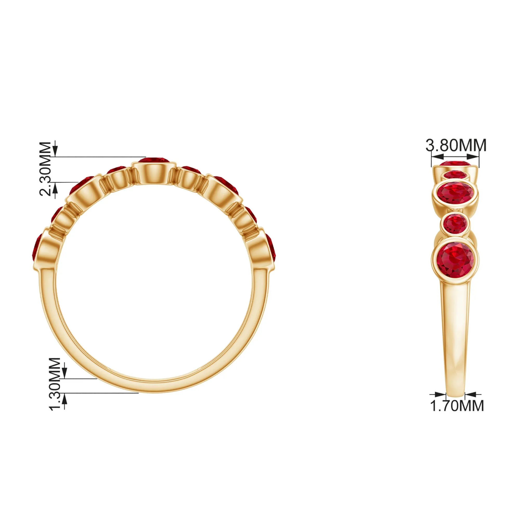 Bezel Set Round Created Ruby Unique Half Eternity Ring