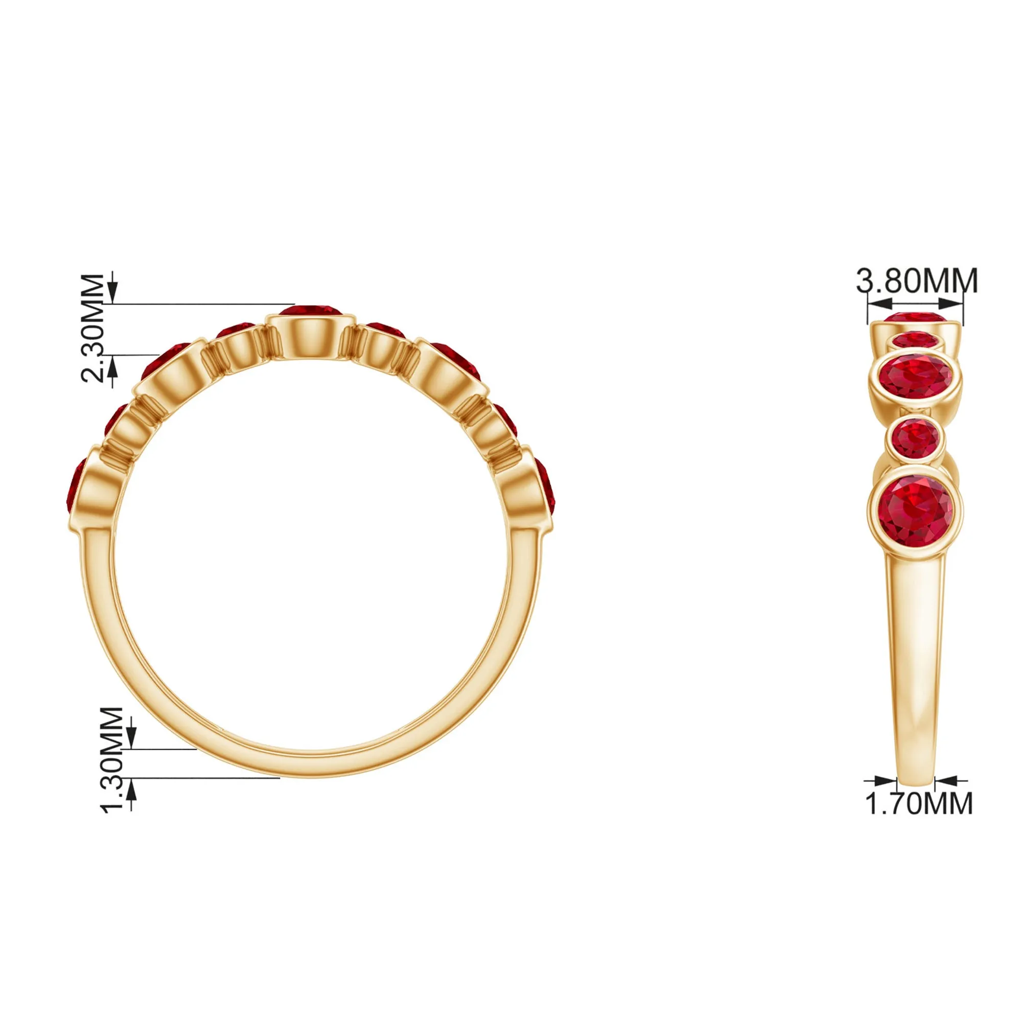 Bezel Set Round Created Ruby Unique Half Eternity Ring