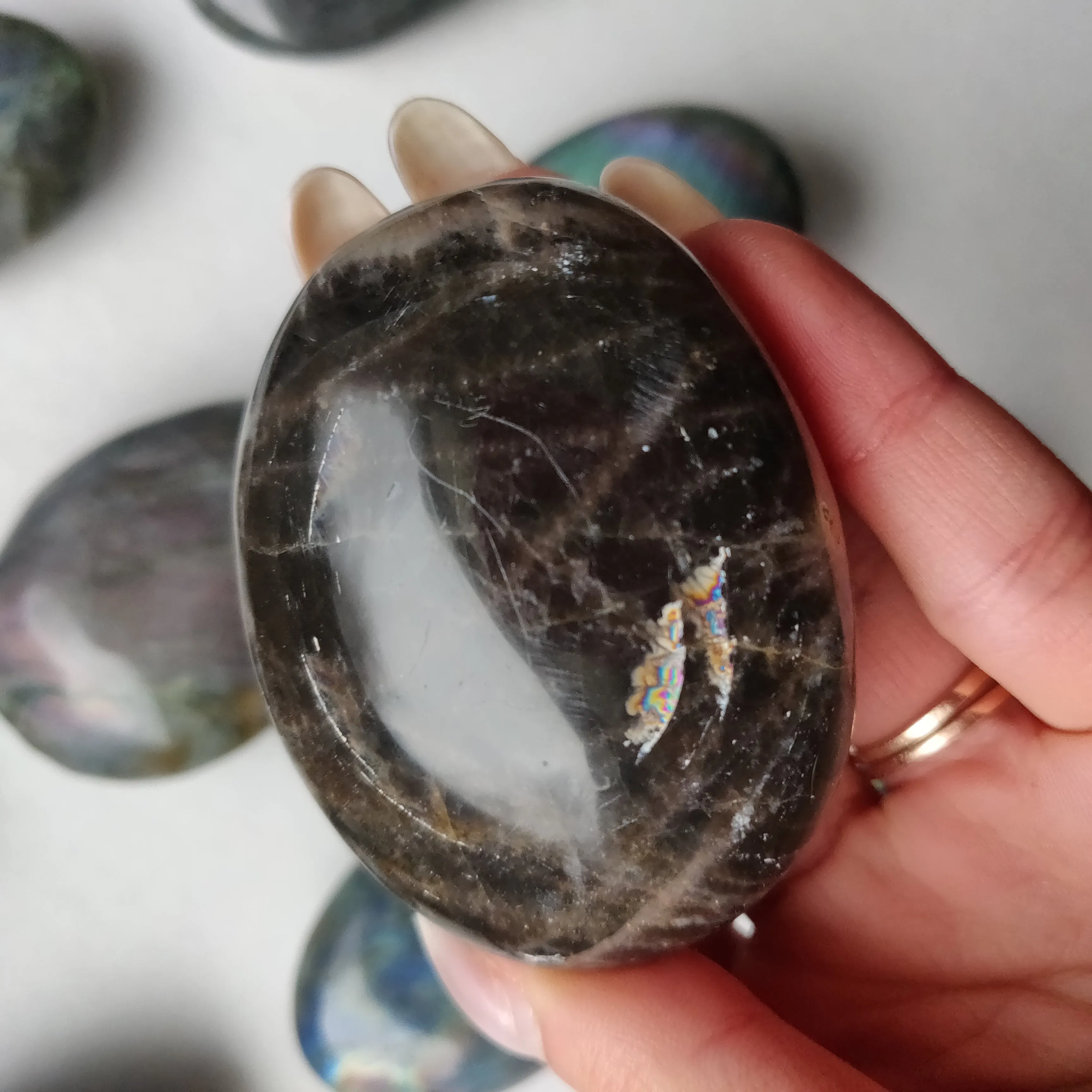 Black Moonstone Palm Stone, Flashy Black Moonstone (#9)