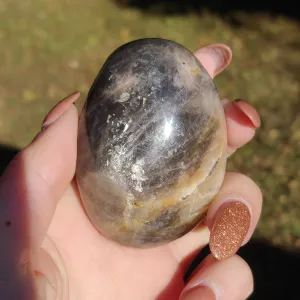 Black Moonstone Palm Stone with Rainbows (#10)