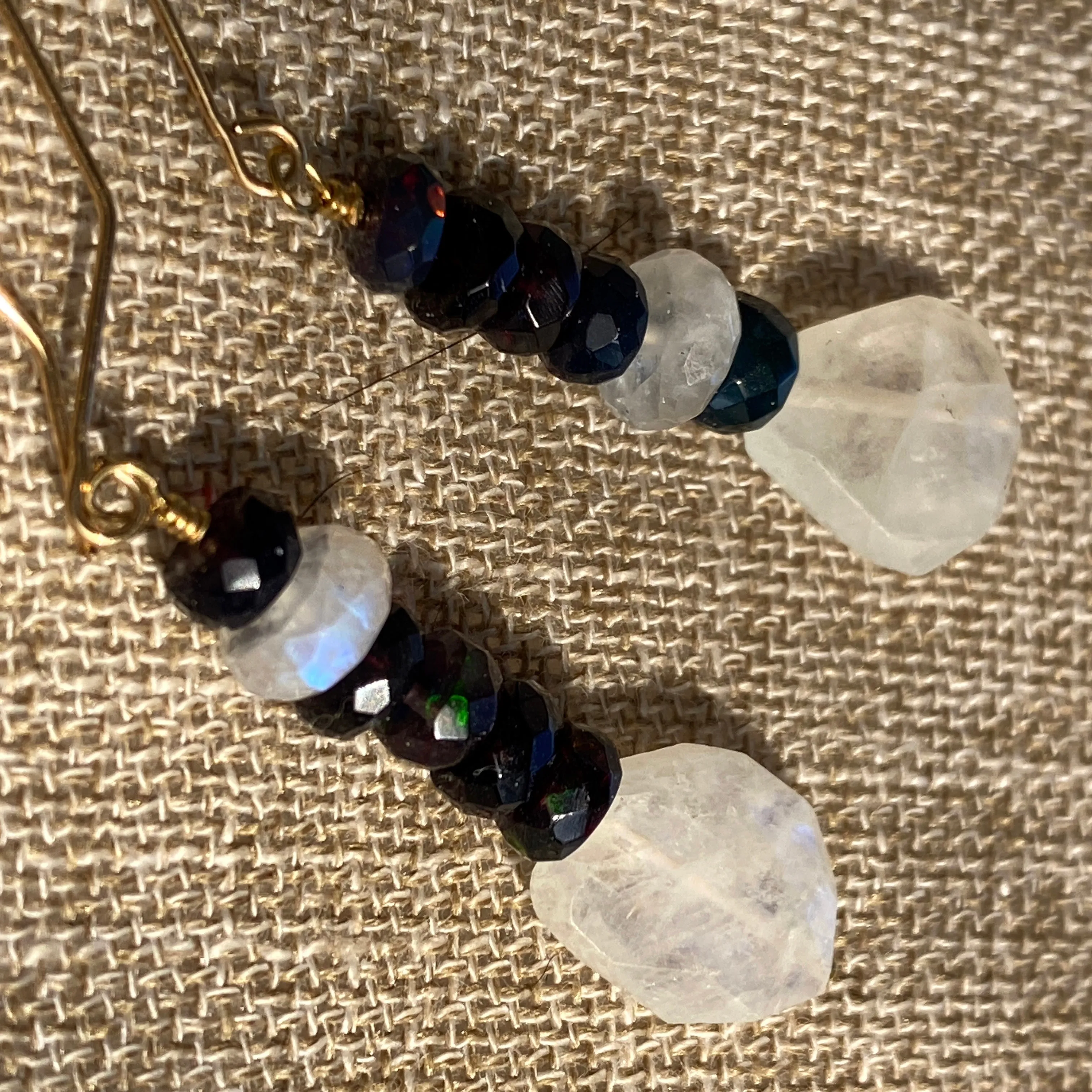 Black Welo Opal & Moonstone ‘Dragon Fire’ Drop Earrings