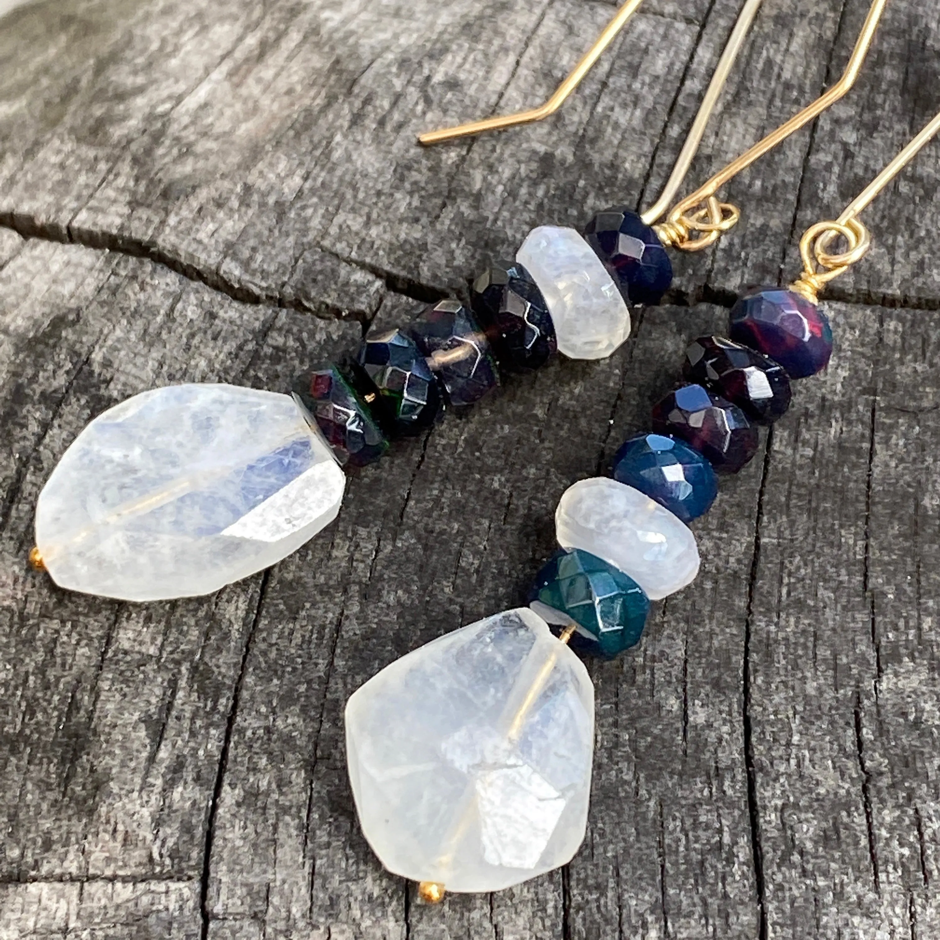 Black Welo Opal & Moonstone ‘Dragon Fire’ Drop Earrings